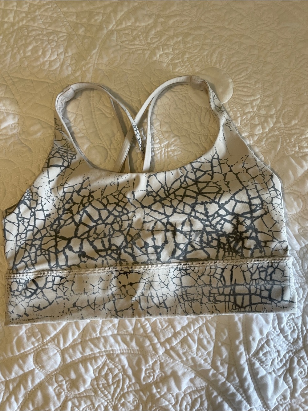 Lululemon White and Gray Cracked-Print Sports Bralette